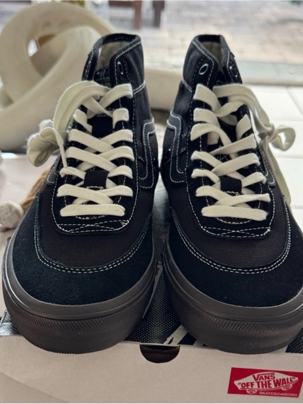 Vans canvas  Black High-Top Sneakers with White Laces and Stitching